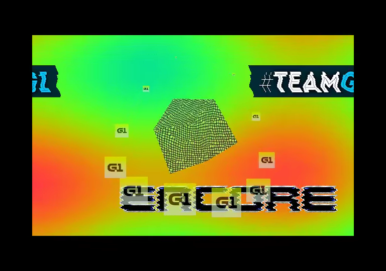 Plasma coloré, cube et sprites superposés dans TeamG1