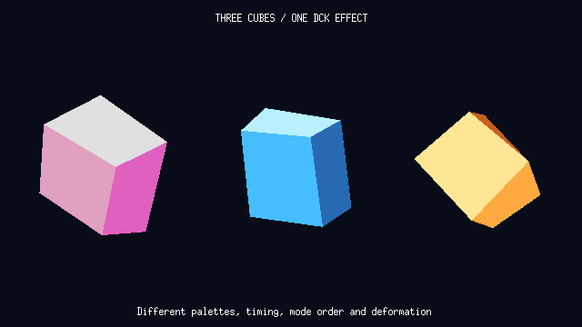 Trois cubes DCK avec des palettes et des animations indépendantes